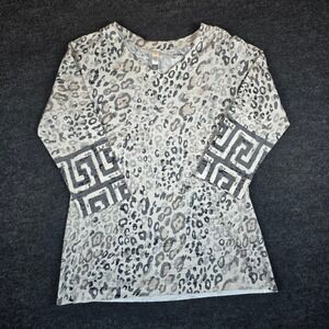 Whimsy Rose Women's Leopard Butterknit 3/4 Sleeve Banded V Neck Tunic  Size L